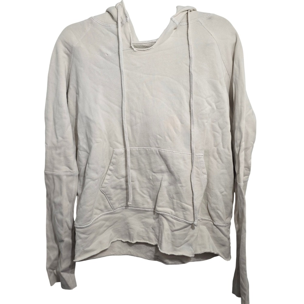 Nili Lotan Janie Hoodie Beige Cotton French Terry Raw Hem Sweatshirt Womens L